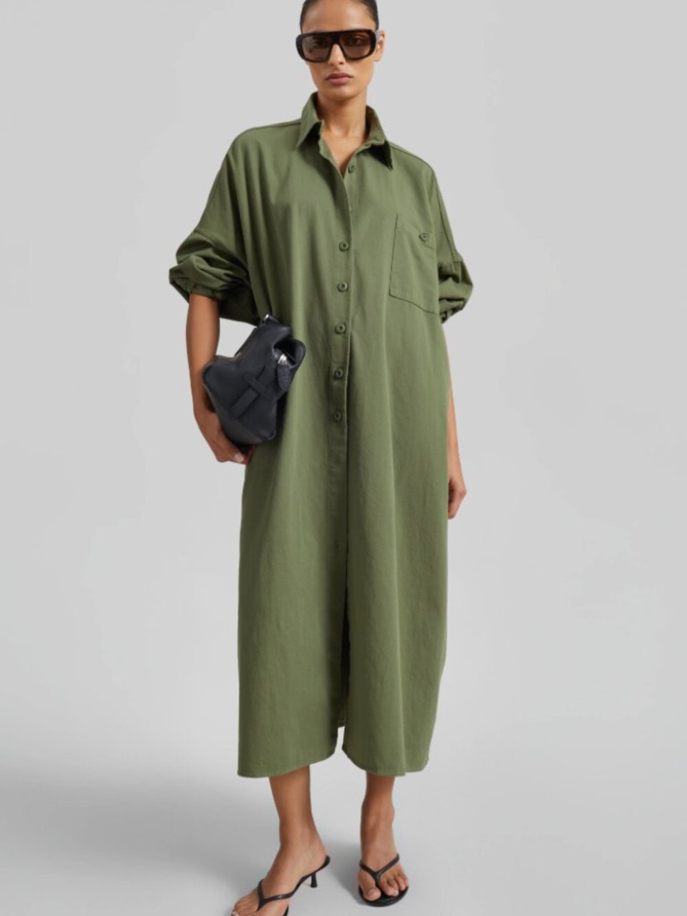 The Frankie Shop Kason Oversized Shirt Dress One Size Dark Olive